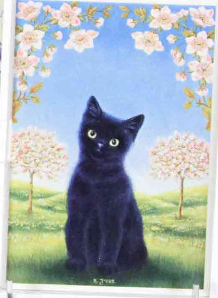 Collectors Porcelain Post Card, Black Pussy Cat