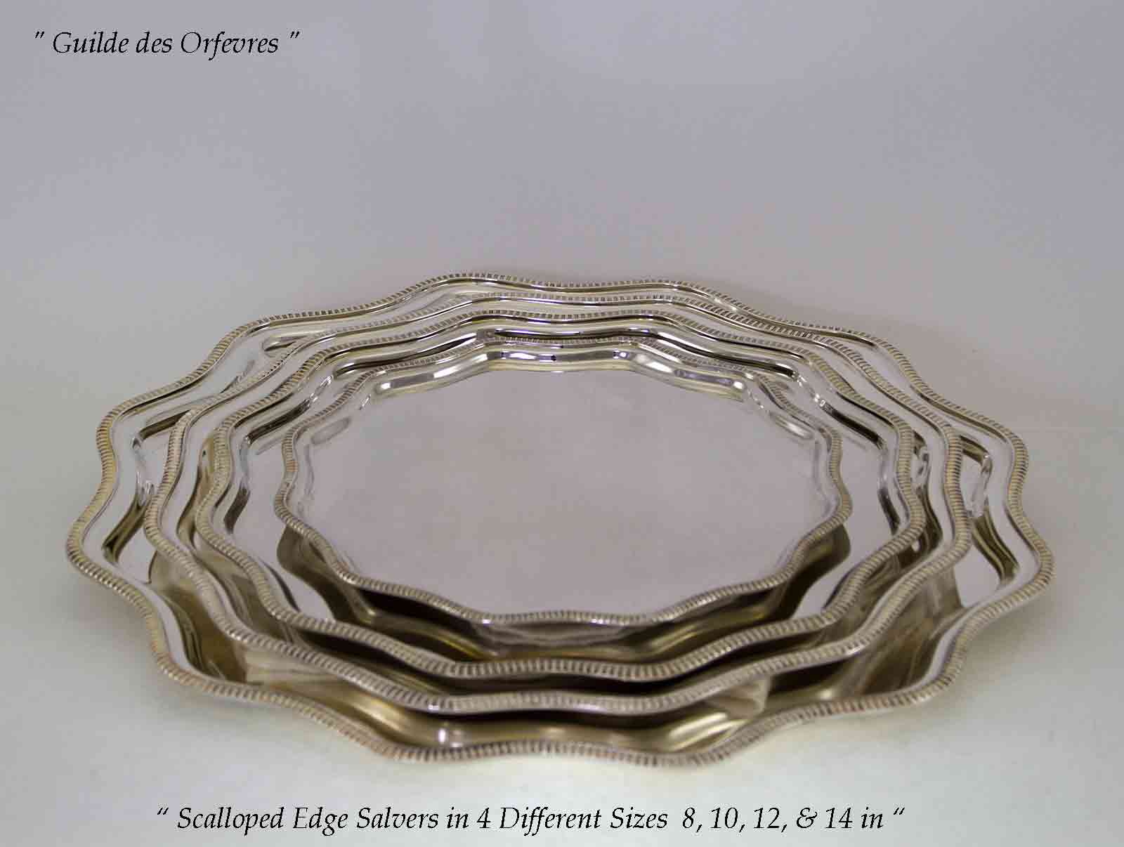 Set of 4 Silver Salvers Scalloped Edge, Gadroon Set of 4 Silver Salvers Scalloped Edge, Gadroon