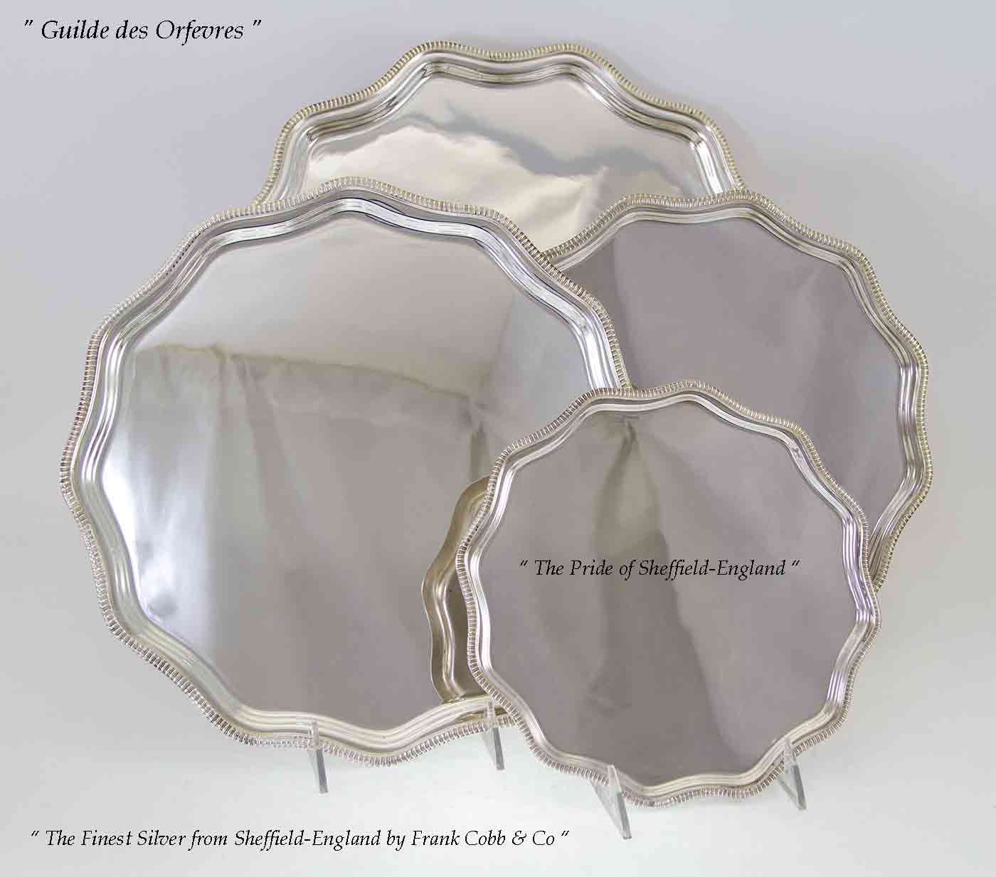 Set of 4 Silver Salvers Scalloped Edge, Gadroon Set of 4 Silver Salvers Scalloped Edge, Gadroon