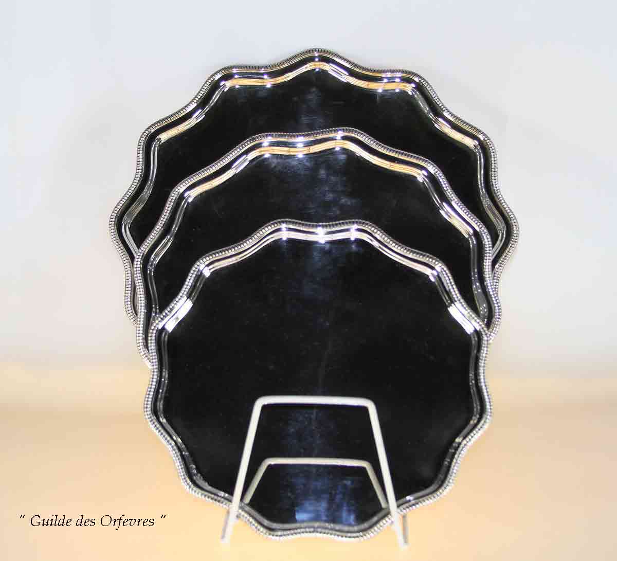 Set of 3 Silver Salvers Scalloped Edge, Gadroon Set of 3 Silver Salvers Scalloped Edge, Gadroon