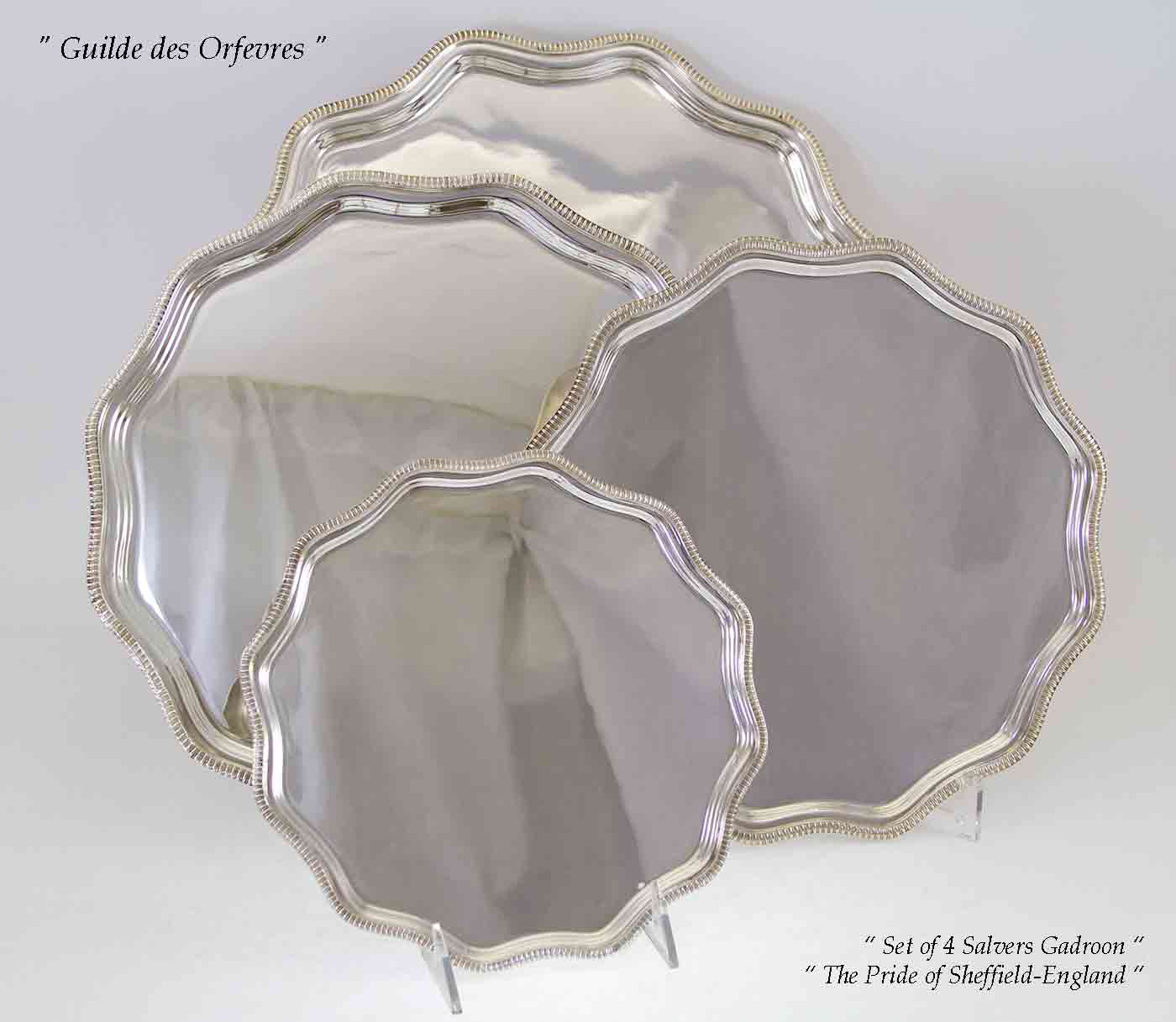 Set of 4 Silver Salvers Scalloped Edge, Gadroon Set of 4 Silver Salvers Scalloped Edge, Gadroon