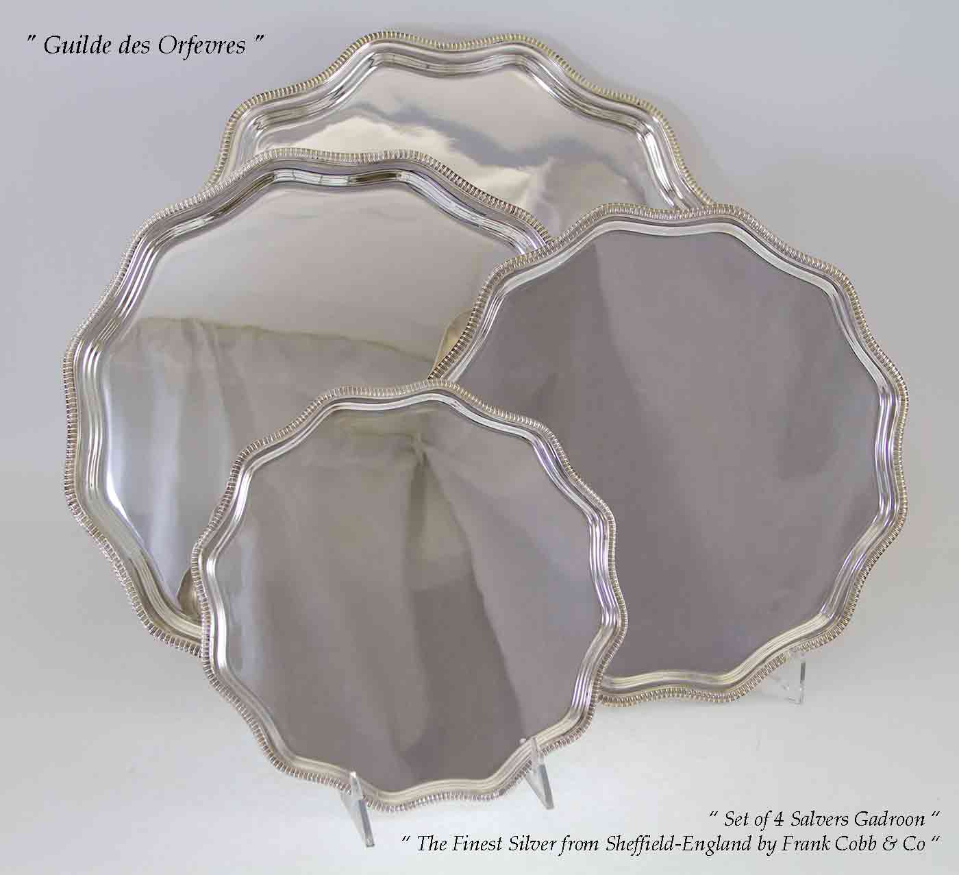 Set of 4 Silver Salvers Scalloped Edge, Gadroon Set of 4 Silver Salvers Scalloped Edge, Gadroon