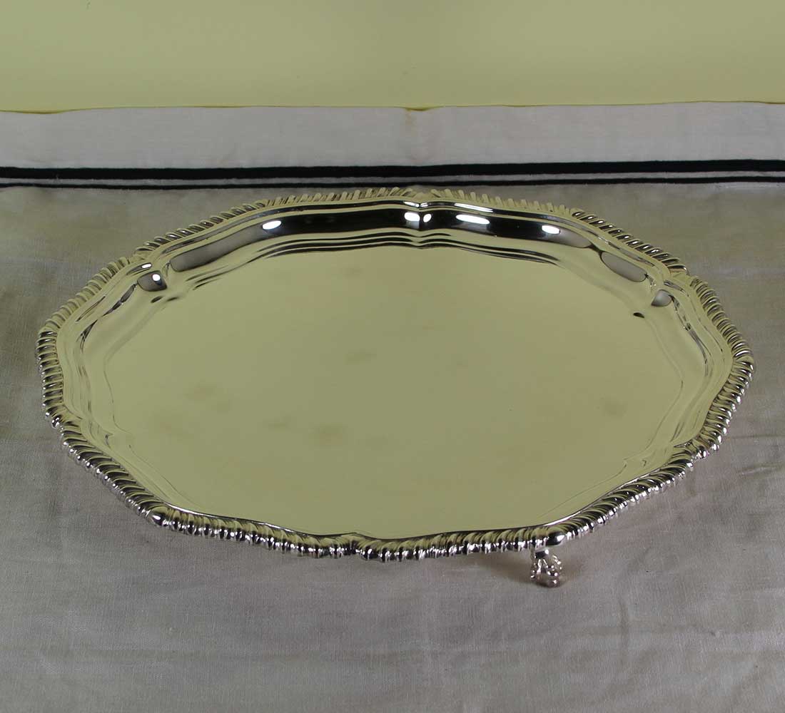 Silver Shaped Gadroon Salver with Feet 14 " Silver Shaped Gadroon Salver with Feet 14 "