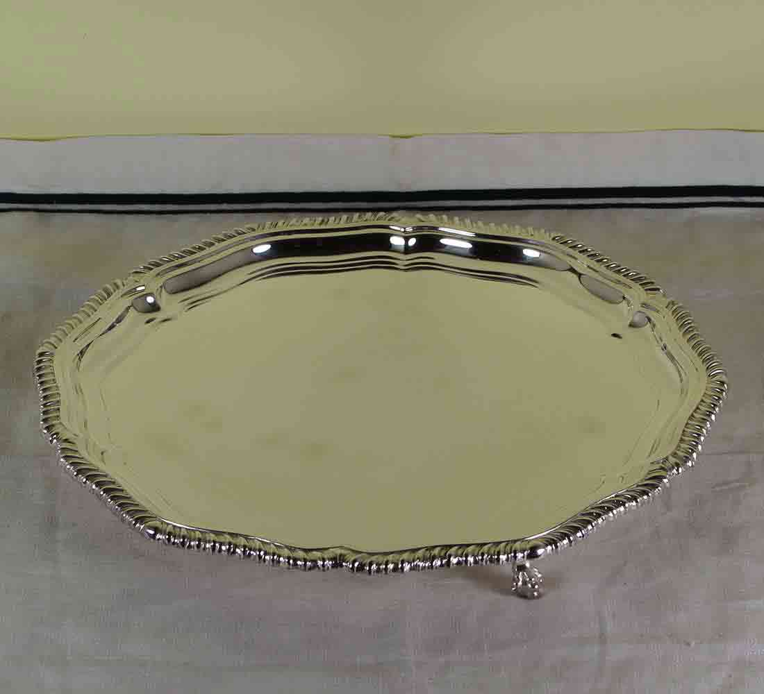 Silver Shaped Gadroon Salver with Feet 14 " Silver Shaped Gadroon Salver with Feet 14 "