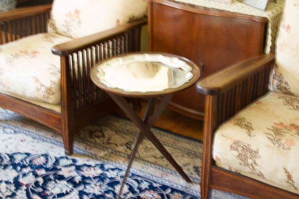 Tripod Side Table - Vintage Silver Salver 16.5 in. Chippendale Applied Mount