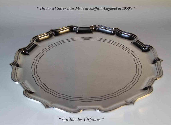 Vintage Silver Salver 16.5 in. Chippendale Applied Mount
