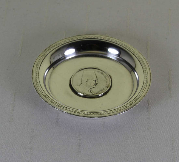 Sterling Silver Round Plate with King Fouad of Egypt Sterling Coin.