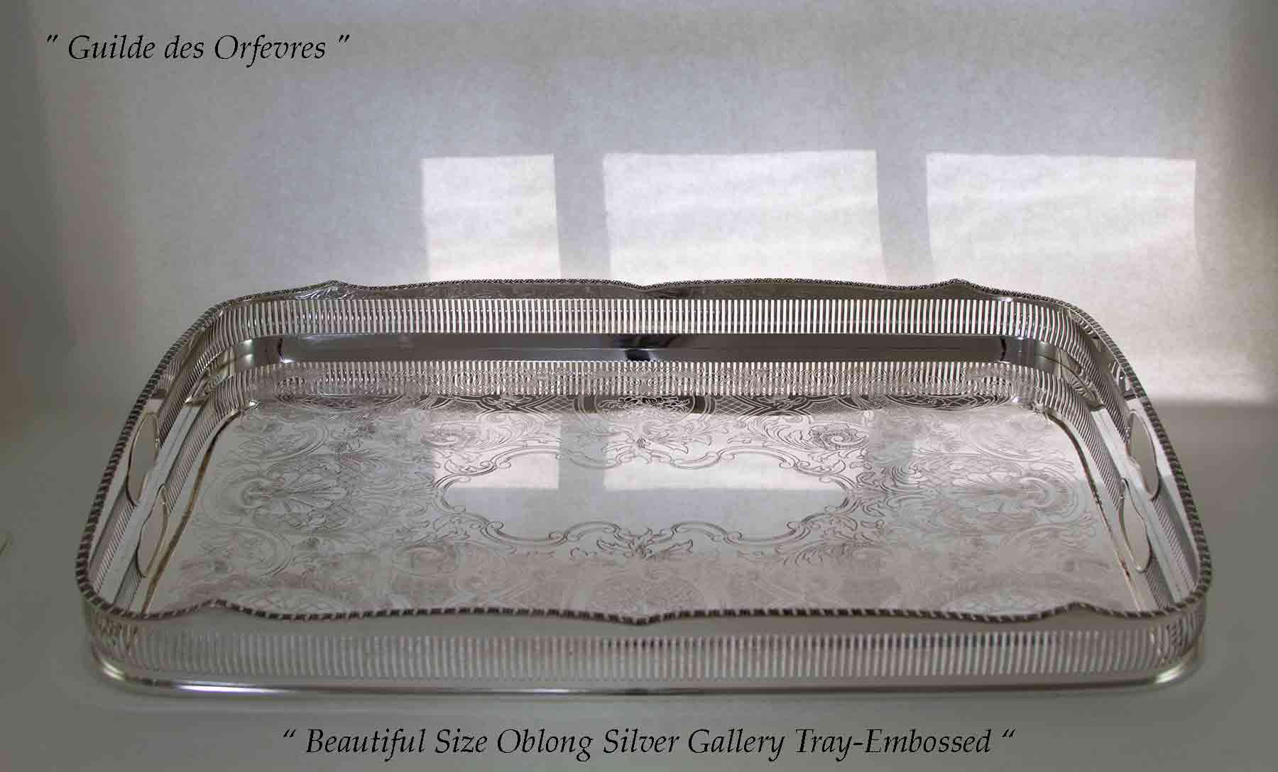 Silver Gallery Tray,  Oblong Embossed, Chased & Pierced Border Silver Gallery Tray,  Oblong Embossed, Chased & Pierced Border