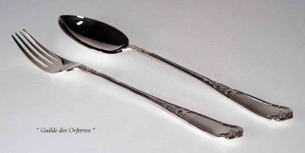 A Pair of Silver Large Serving Spoon & Fork, La Regence