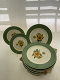 Collectors set of 14  pieces European Dinner, Dessert & Salad Plates, Pastel Green Band with Sun