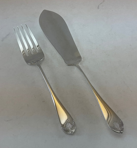 Silver Plated Fish Servers: Serving Fork & Knife, Georgian.