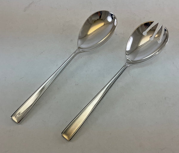The Finest, Silver Plated Pair Salad Servers, Salad Spoon & Salad Fork, Leighton.