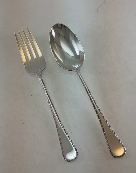 Pair Large Serving Spoon & Fork, Feather Edge.