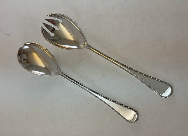 The Finest, Silver Plated Pair Salad Servers, Salad Spoon & Salad Fork, Feather Edge.