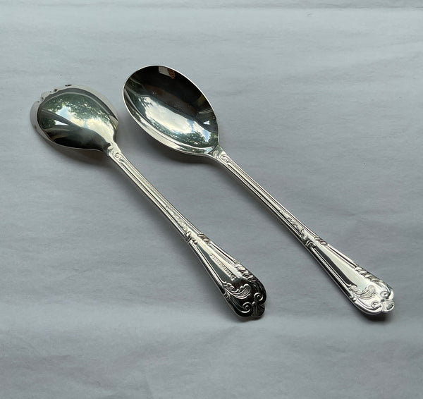 Silver Pair Salad Servers, Salad Spoon & Salad Fork, La Regence