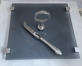 Square Cheese Tray/Board - Plateau à Fromage  with Silver Cheese Knife Set.