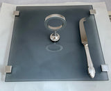 Square Cheese Tray/Board - Plateau à Fromage  with Silver Cheese Knife Set.