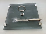 Square Cheese Tray/Board - Plateau à Fromage  with Silver Cheese Knife Set.
