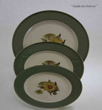 Collectors set of 14  pieces European Dinner, Dessert & Salad Plates, Pastel Green Band with Sun