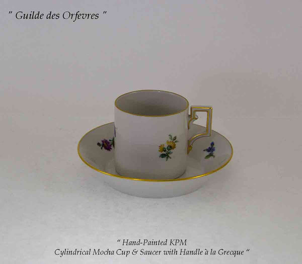 KPM Cylindrical Mocha Cup & Saucer with Handle à la Greque