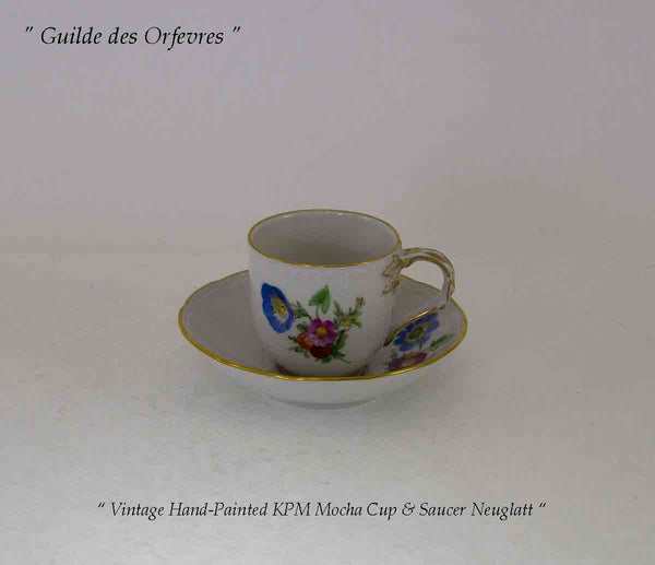 KPM Mocha Cup & Saucer Hand-Painted, Multi Color Meadow Flowers