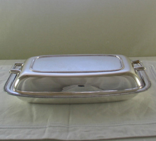 Silver Oblong Entree Dish & Cover with Gadroon, Applied Border