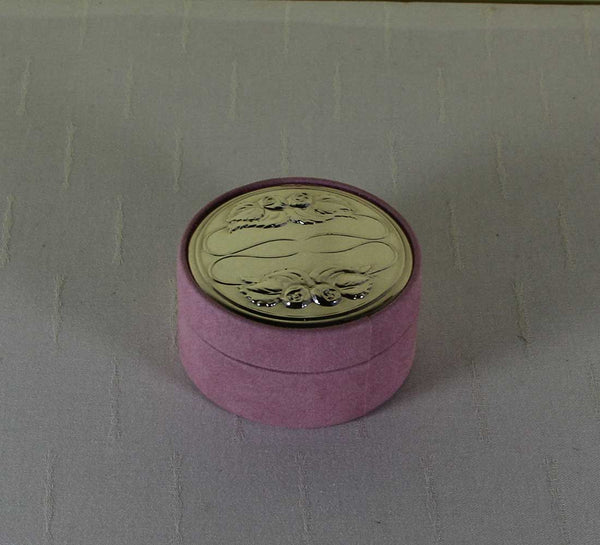 Medium Round Pink Jewelry Box with Chased Sterling Silver