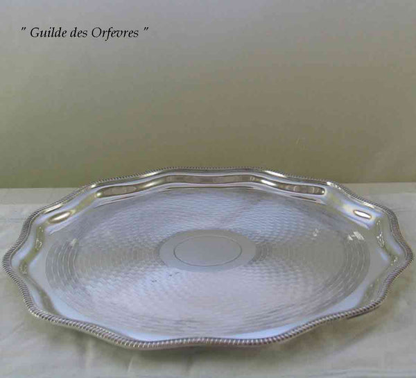 Silver Salver Scalloped Edge, Gadroon, Engine Turned/Guilloché 14 in.