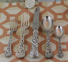 Hand-Forged Sterling Silver 5-pc Place-Setting, Chased & Pierced Vine