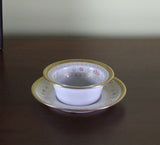 Set of 3 Limoges Fruit Salad Bowl & Saucers, Gold & Flowers