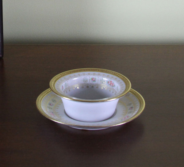 Set of 3 Limoges Fruit Salad Bowl & Saucers, Gold & Flowers