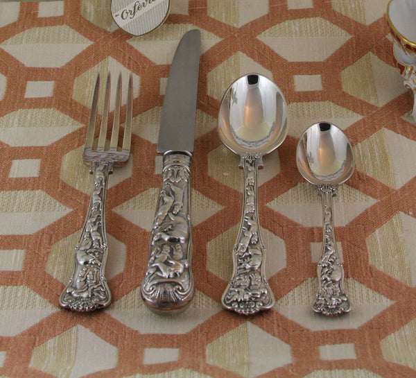 Hand-Forged Sterling Silver 4-pc Place-Setting, Staghunt