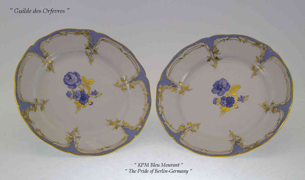 Hand-Painted KPM Set of 6 Collector's Dessert Plates, Bleu Mourant