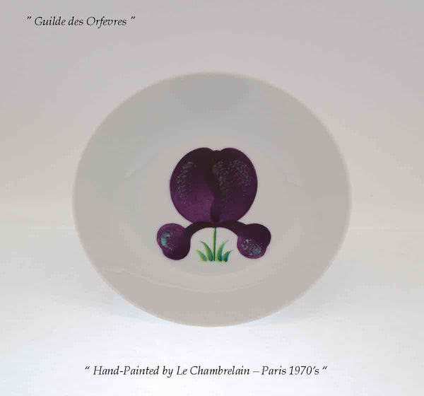 Hand-Painted Dessert Plate, Burgundy Flower