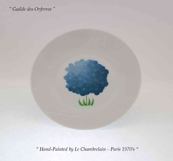 Hand-Painted Dessert Plate, Blue Flower