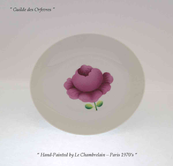 Hand-Painted Dessert Plate, Pink Flower