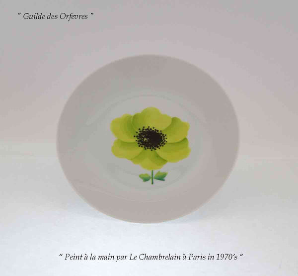 Hand-Painted Dessert Plate, Green Flower