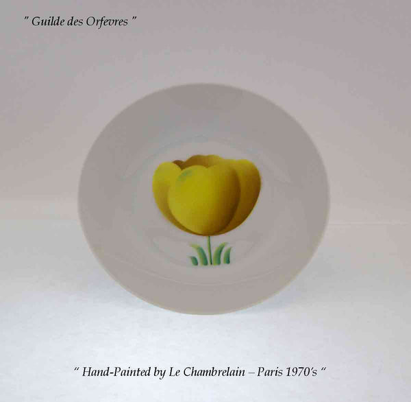 Hand-Painted Dessert Plate, Yellow Flower