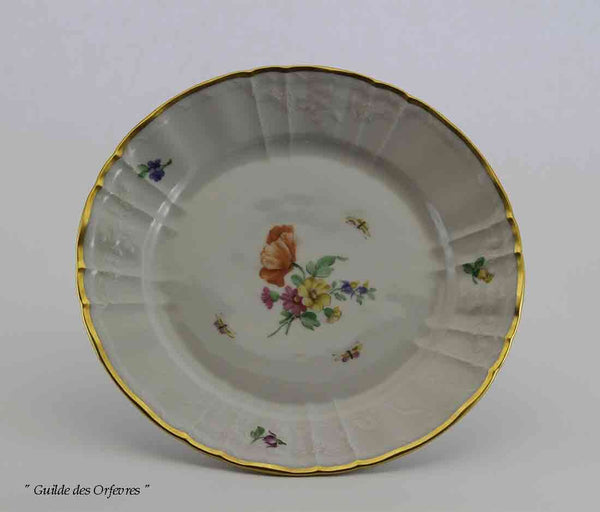KPM Hand-Painted European Dinner Plate, multi-colored & Scattered flowers