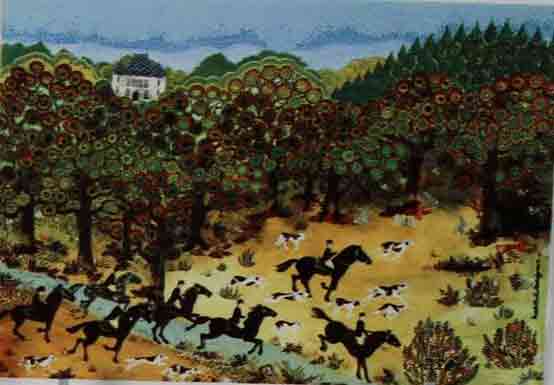 Collectors Porcelain Post Card Hunt Scene