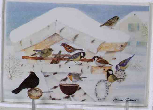 Collectors Porcelain Post Card Bird Feading, Designed by Karin Blumen