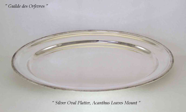 Silver Oval Platter 22 in. with Acanthus Leaves Applied Border