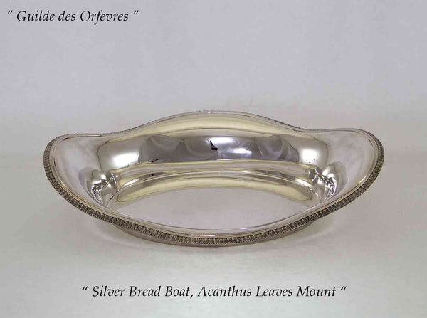 Silver Bread Boat with Acanthus Leaves Applied Border