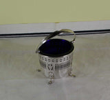 Silver Sugar Basket Pierced w/Blue Lining