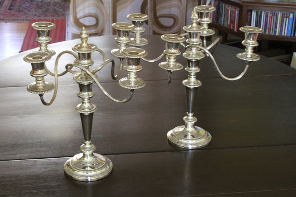 Pair Silver Candelabra 5 Light Gadroon