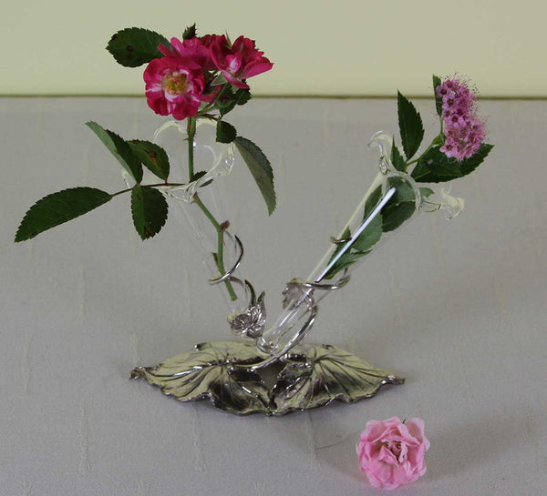 Sterling Silver Leaves Shape Double Flower Vases