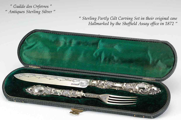 Wonderful Antiques Sterling Gilt Carving Set