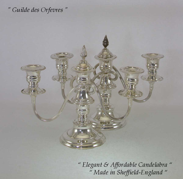 Pair Silver Candelabra, Plain 3 Light 8 in.