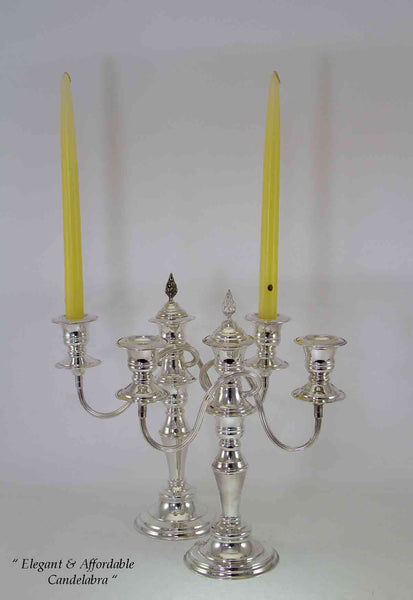 Pair Silver Candelabra Plain 11 in., 3 Light