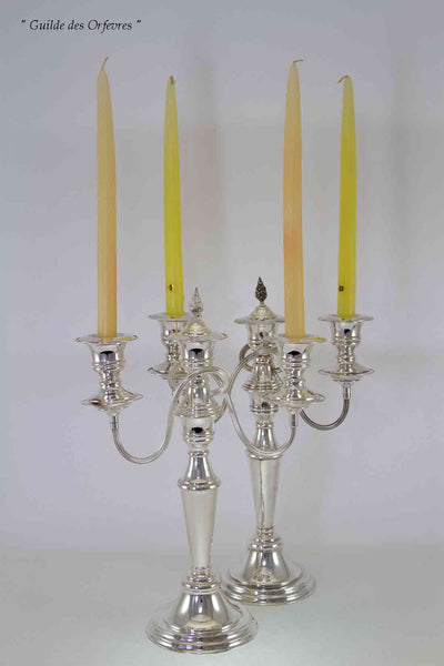 Pair Silver Candelabra, 3 Light Plain 14 in.